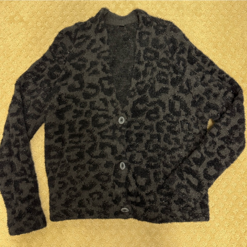 Lululemon Wool-Blend Jacquard Cardigan XS Leopard Grey Black LW3HMSS